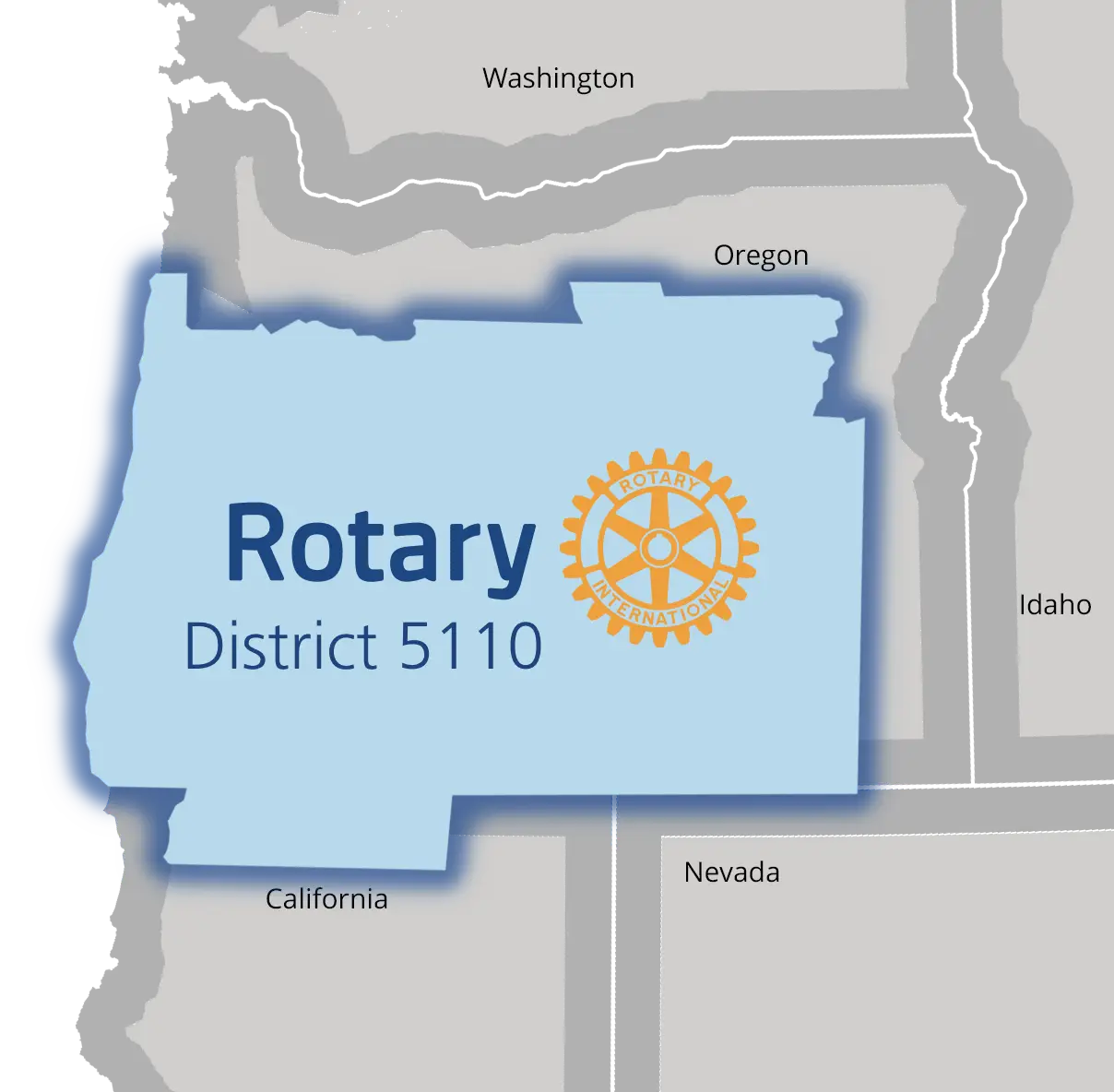 Graphic of a Pacific Northwest map showing Rotary District 5110 boundaries within Oregon and parts of Northern California.